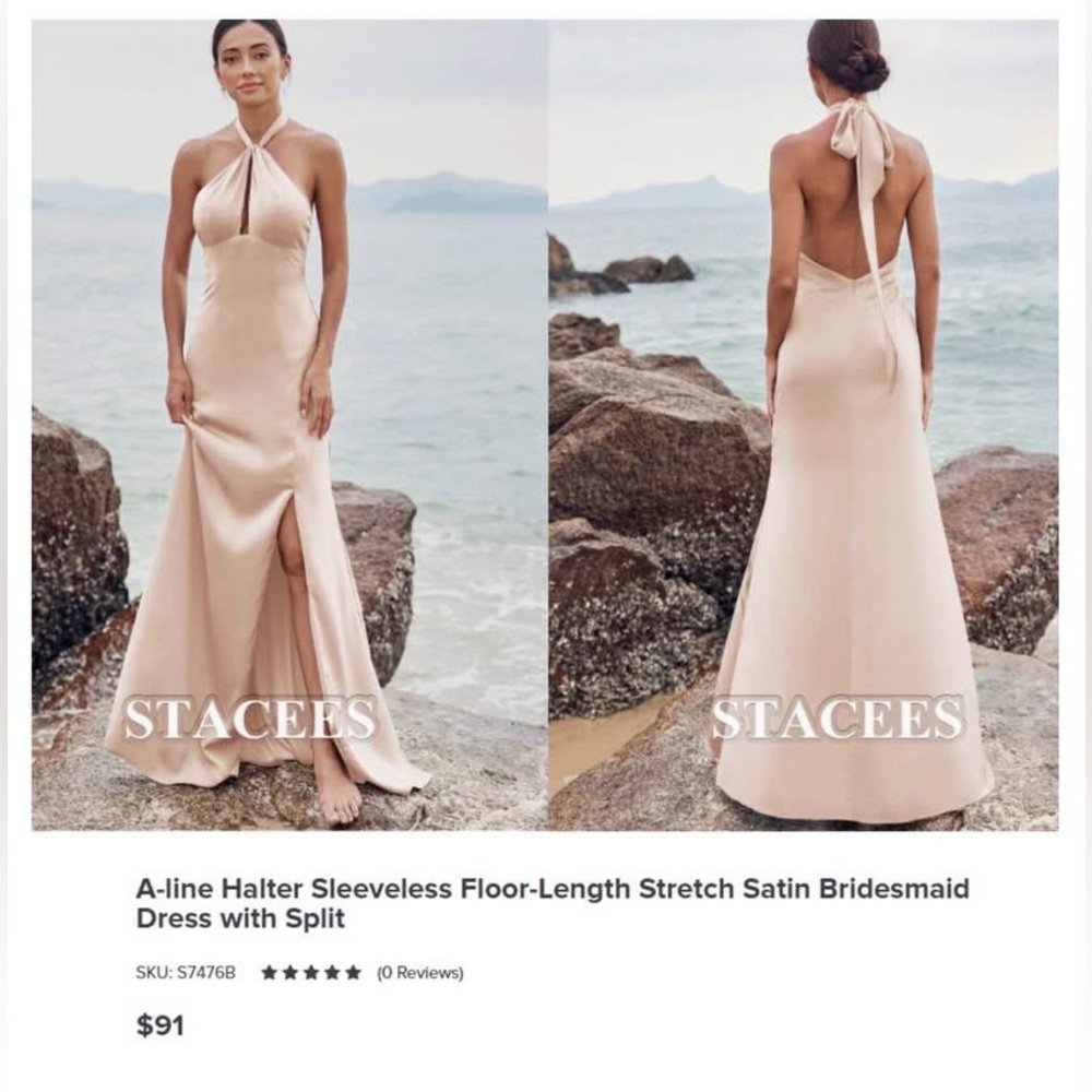 Champagne Halter Satin Bridesmaid Dress